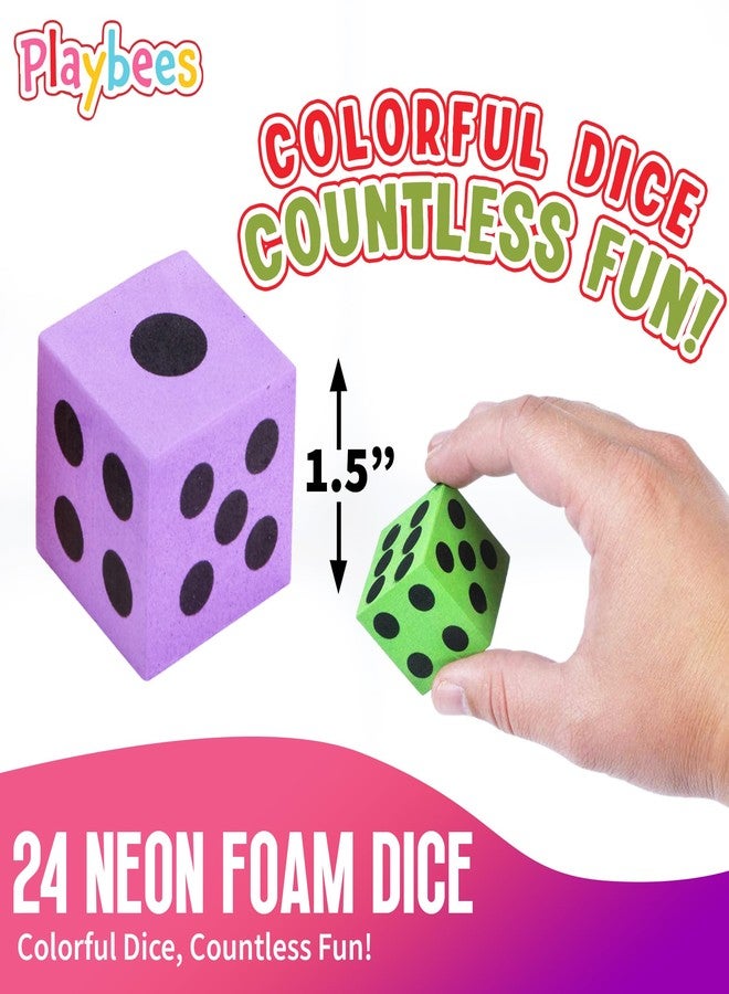 Playbees Neon Big Foam Dice Set - 24-Pack, Jumbo, and Colorful Dice for Kids - Ideal for Boosting Math Skills, Great Gifts, and Party Fun - Image 2